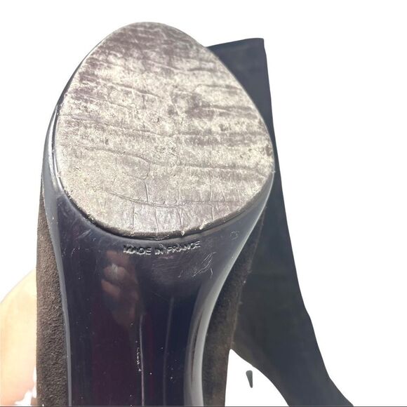 Robert Clergerie Tall Dark Brown Stretch Suede Heeled Sock Boots Size 8.5 - Picture 10 of 11